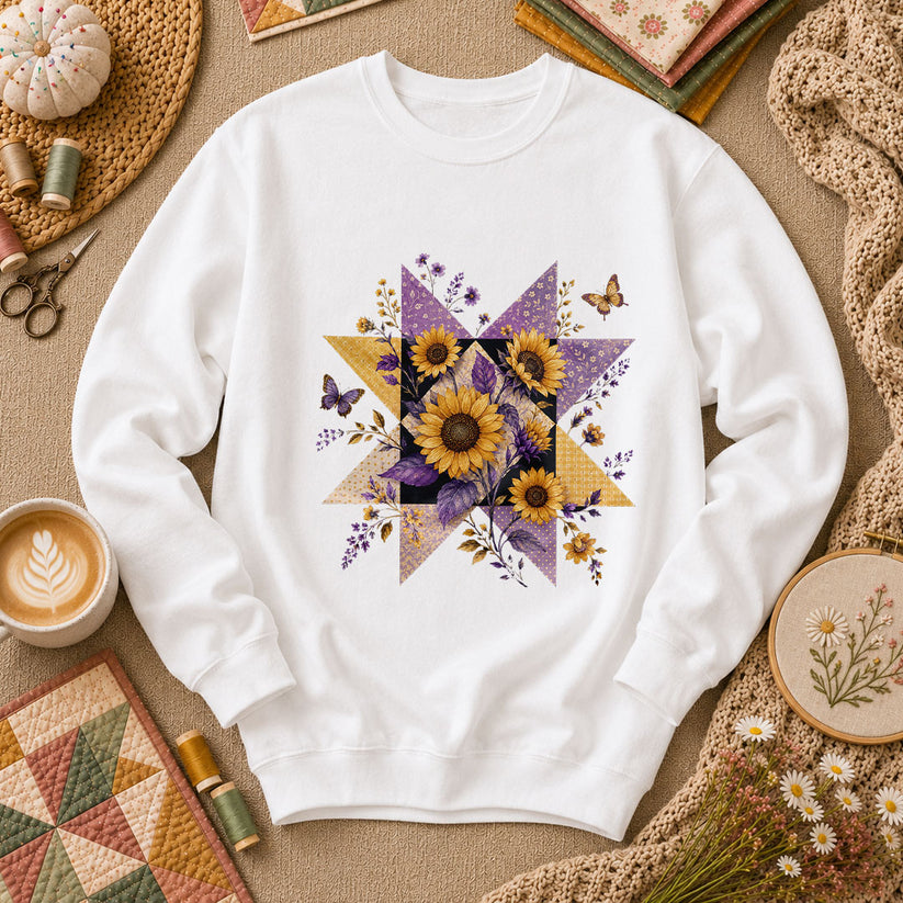 Sunflower Quilt Star Long Sleeve - White