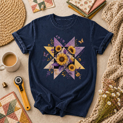 Sunflower Quilt Star T-Shirt - Navy