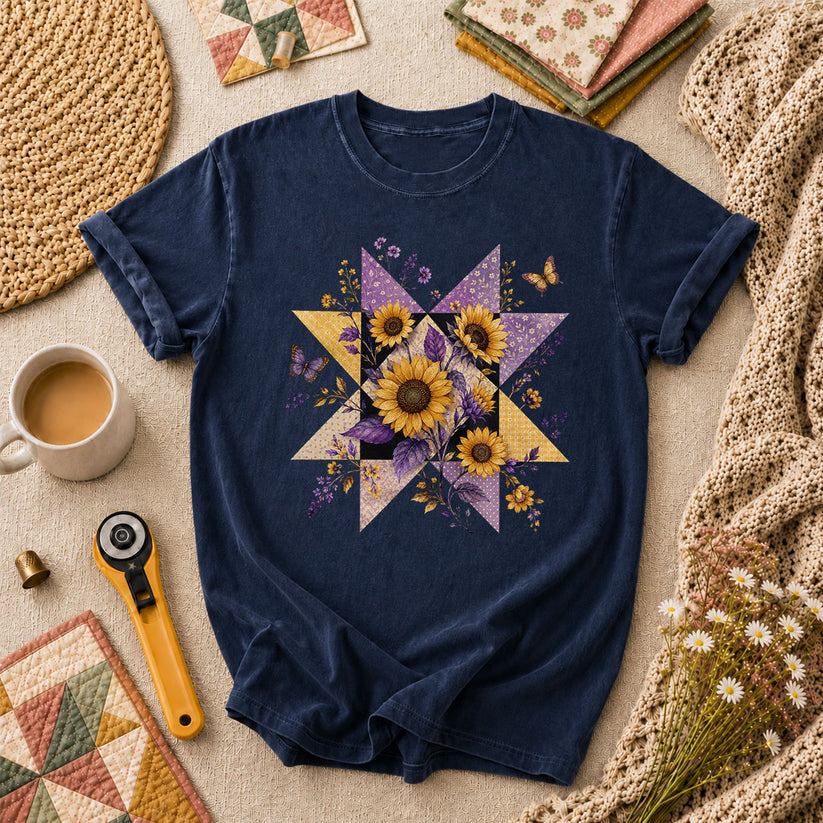 Sunflower Quilt Star T-Shirt - Navy