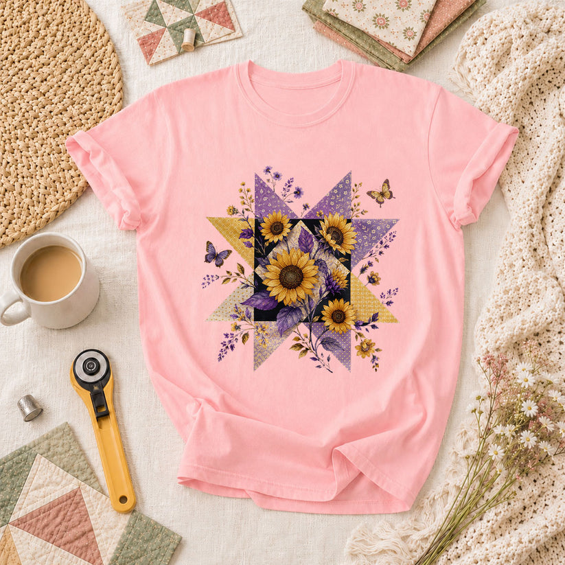 Sunflower Quilt Star T-Shirt - Pink