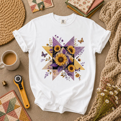Sunflower Quilt Star T-Shirt - White