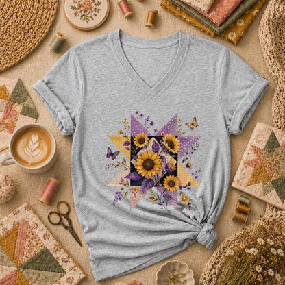 Sunflower Quilt Star Women's V-Neck - Sport Grey