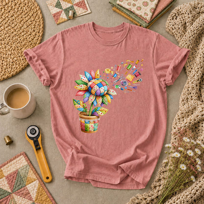 Sunflower Sewing Supplies Patchwork Pot T-Shirt - Heather Mauve