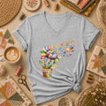 Sunflower Sewing Supplies Patchwork Pot Women's V-Neck