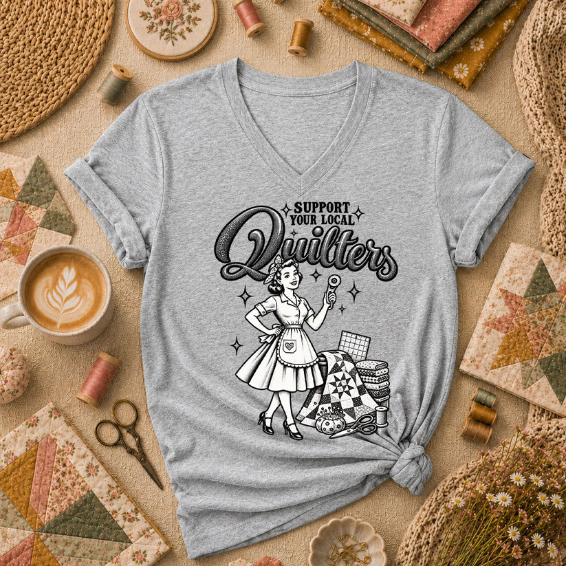 Support Your Local Quilters Vintage Women's V-Neck - Athletic Heather