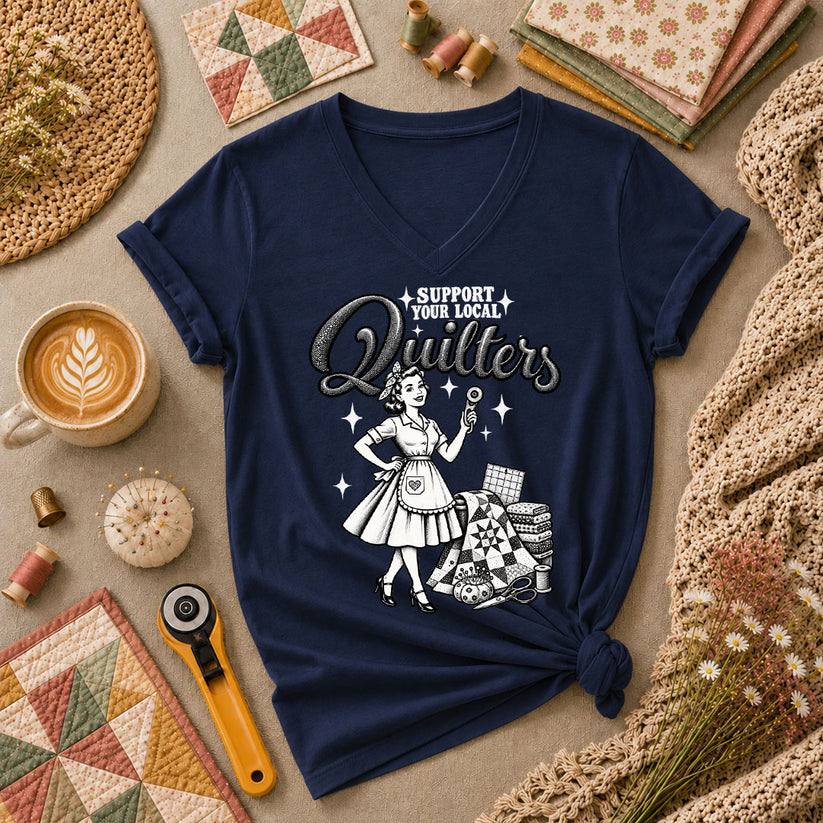 Support Your Local Quilters Vintage Women's V-Neck - Navy