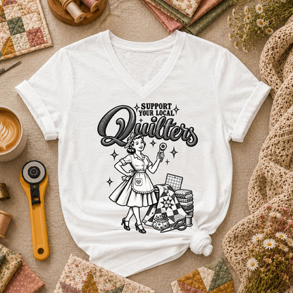 Support Your Local Quilters Vintage Women's V-Neck - White