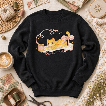 Sweet Time Cat Ribbon Spool Long Sleeve - Black