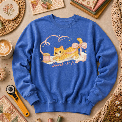 Sweet Time Cat Ribbon Spool Long Sleeve - Heather True Royal