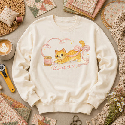 Sweet Time Cat Ribbon Spool Long Sleeve - Natural