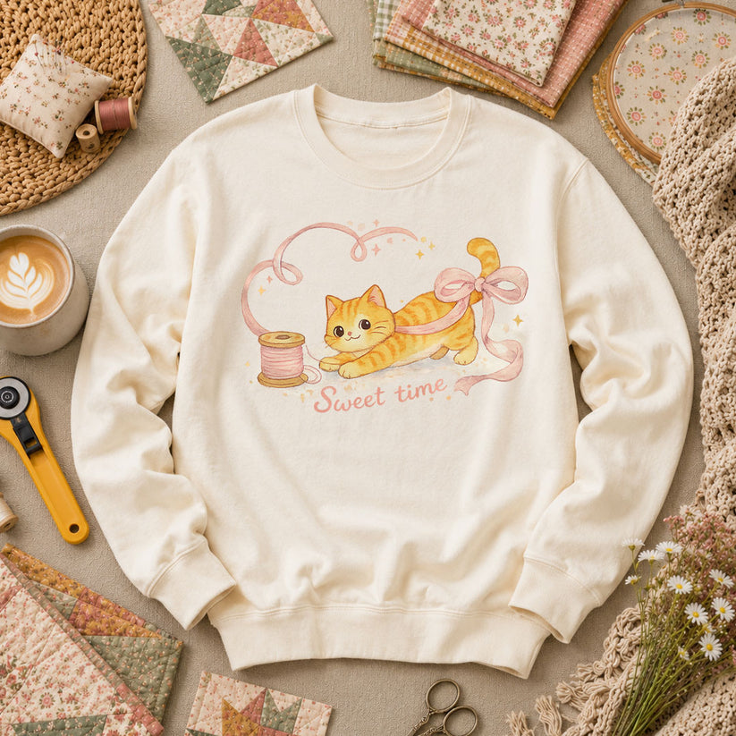 Sweet Time Cat Ribbon Spool Long Sleeve - Natural