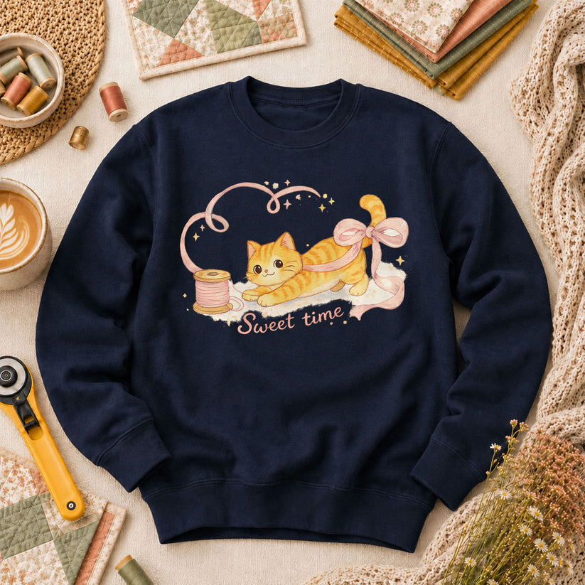 Sweet Time Cat Ribbon Spool Long Sleeve - Navy