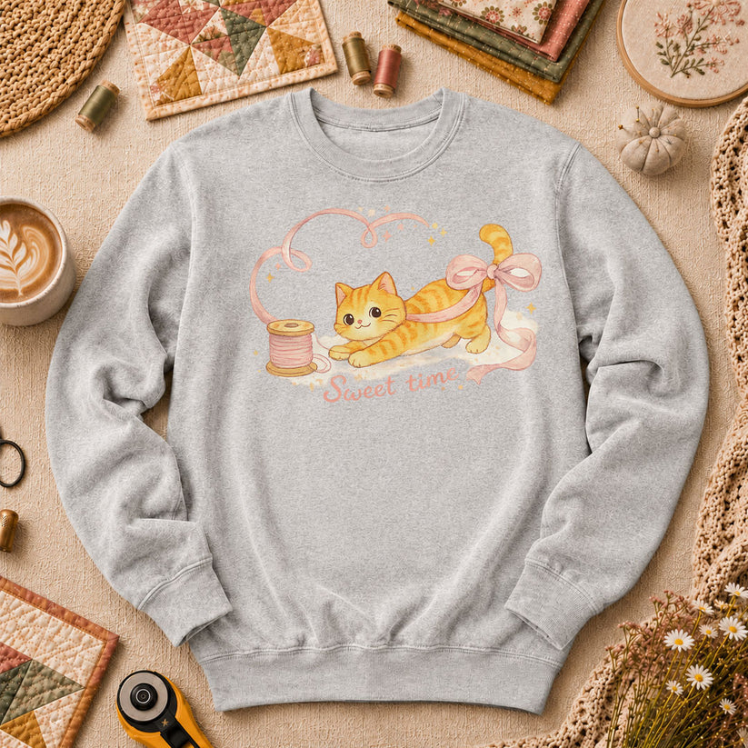 Sweet Time Cat Ribbon Spool Long Sleeve - Sport Grey