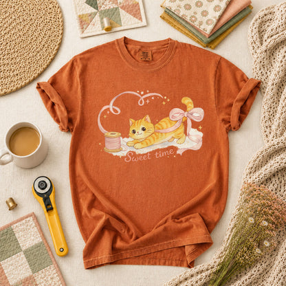 Sweet Time Cat Ribbon Spool T-Shirt - Yam
