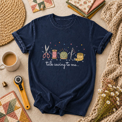 Talk Sewing To Me Funny Quilter T-Shirt - Navy