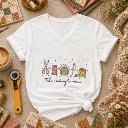 Talk Sewing To Me Funny Quilter Women's V-Neck - White