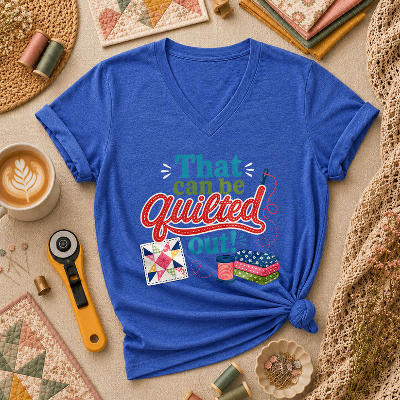 That Can Be Quilted Out Women's V-Neck - Heather True Royal