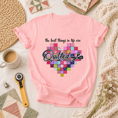 The Best Things In Life Are Quilted Patchwork Heart T-Shirt - Pink