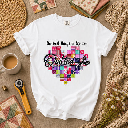 The Best Things In Life Are Quilted Patchwork Heart T-Shirt - White