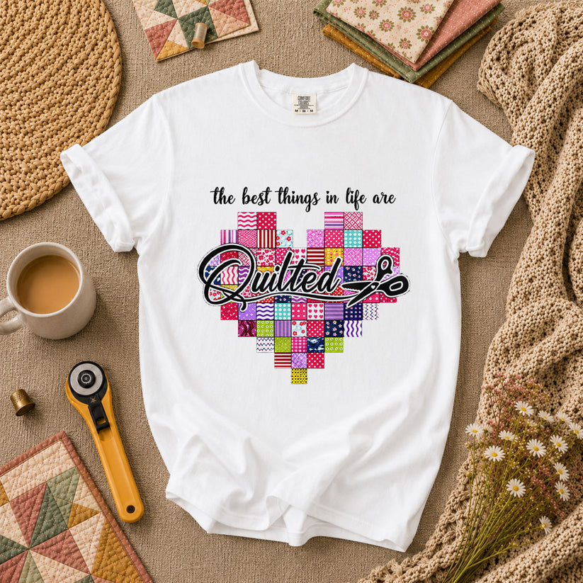 The Best Things In Life Are Quilted Patchwork Heart T-Shirt - White