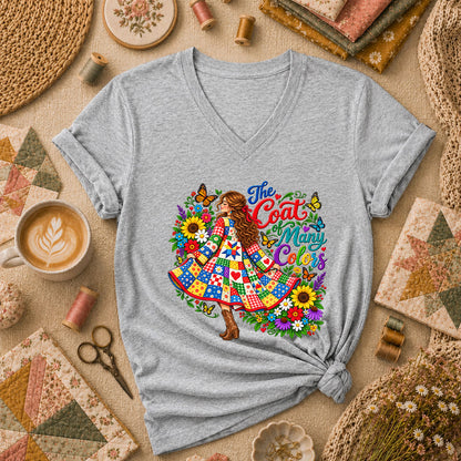 The Coat Of Many Colors Patchwork Women's V-Neck - Athletic Heather