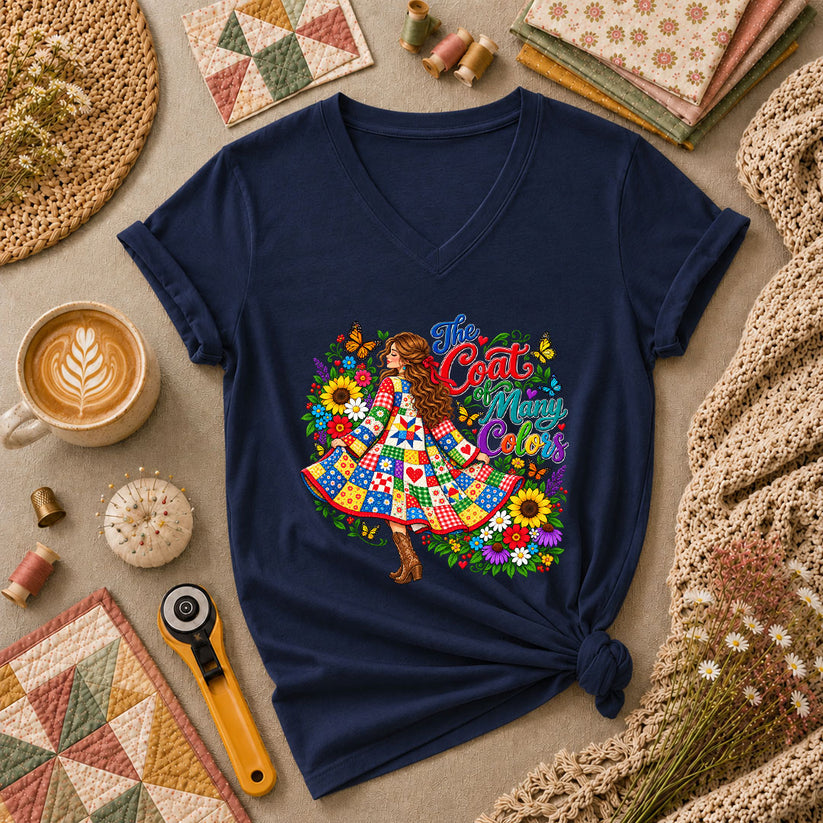 The Coat Of Many Colors Patchwork Women's V-Neck - Navy