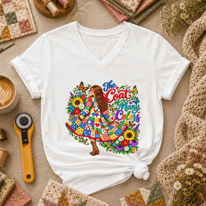 The Coat Of Many Colors Patchwork Women's V-Neck - White