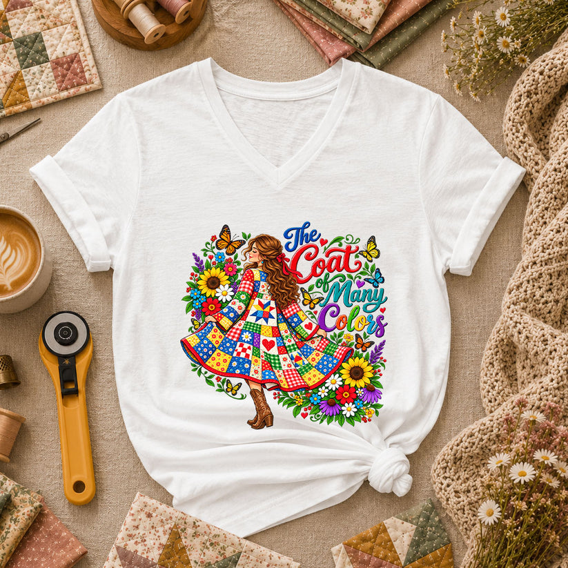 The Coat Of Many Colors Patchwork Women's V-Neck - White