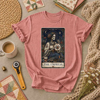 The Empress Tarot Card Skeleton Embroidery T-Shirt - Heather Mauve