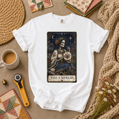 The Empress Tarot Card Skeleton Embroidery T-Shirt - White