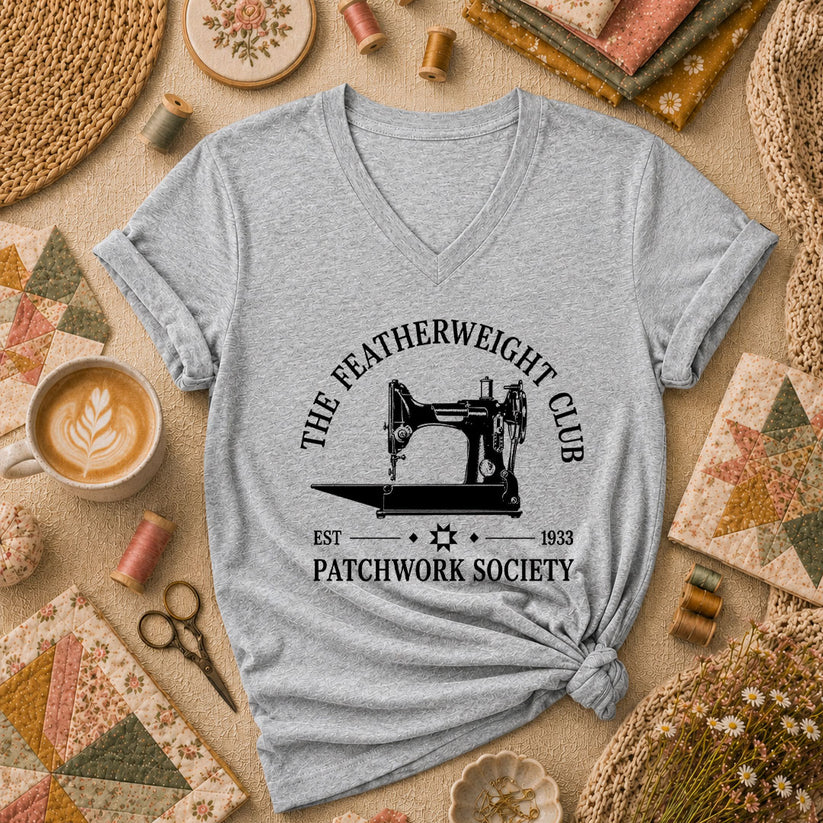 The Featherweight Club Patchwork Society 1933 Women's V-Neck - Athletic Heather