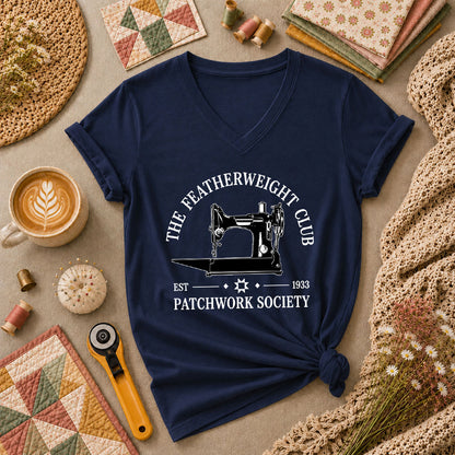 The Featherweight Club Patchwork Society 1933 Women's V-Neck - Navy
