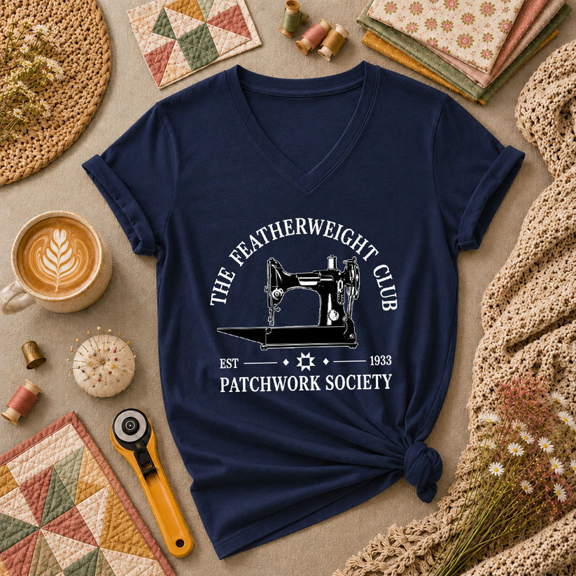 The Featherweight Club Patchwork Society 1933 Women's V-Neck - Navy