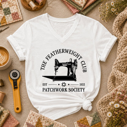 The Featherweight Club Patchwork Society 1933 Women's V-Neck - White