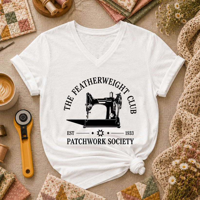 The Featherweight Club Patchwork Society 1933 Women's V-Neck - White
