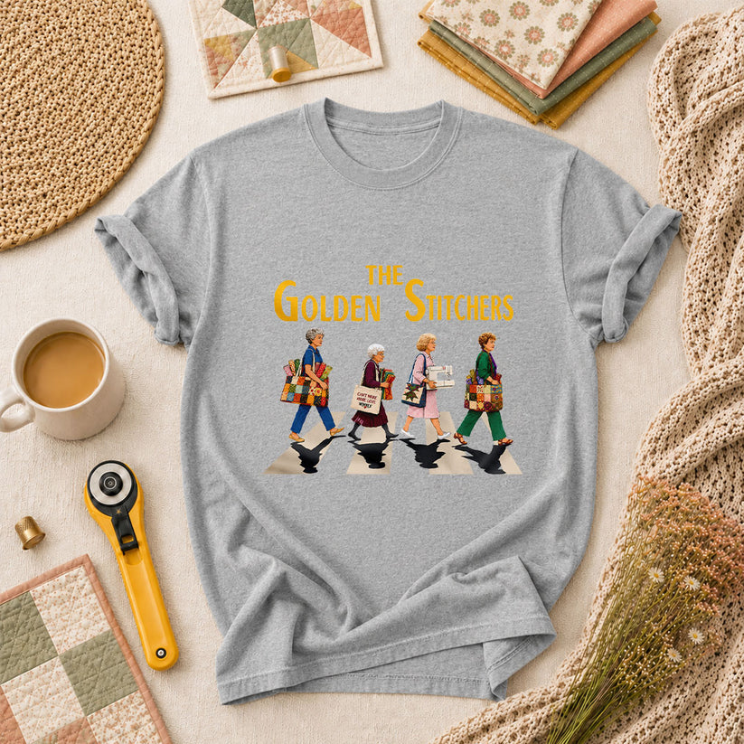 The Golden Stitchers Abbey Road Quilting Grannies T-Shirt - Athletic Heather