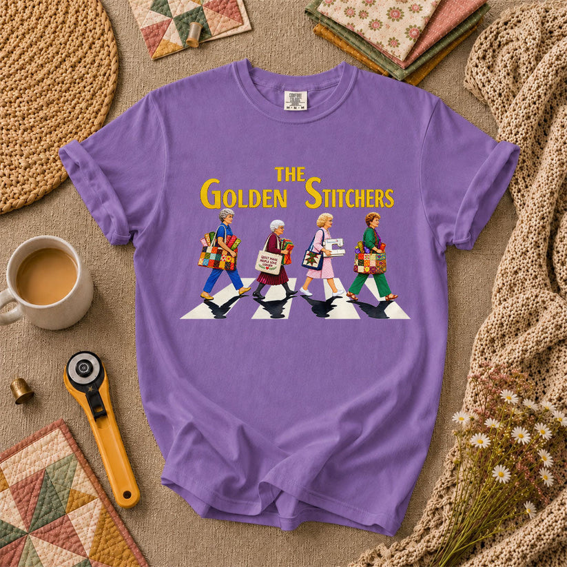The Golden Stitchers Abbey Road Quilting Grannies T-Shirt - Heather Team Purple