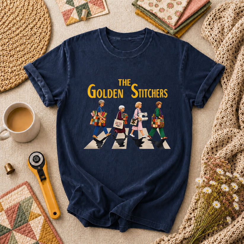 The Golden Stitchers Abbey Road Quilting Grannies T-Shirt - Navy