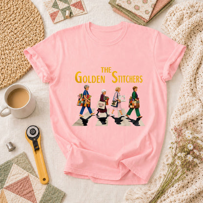 The Golden Stitchers Abbey Road Quilting Grannies T-Shirt - Pink