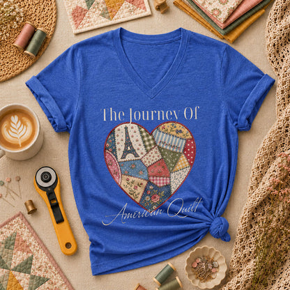 The Journey Of American Quilt Women's V-Neck - Heather True Royal