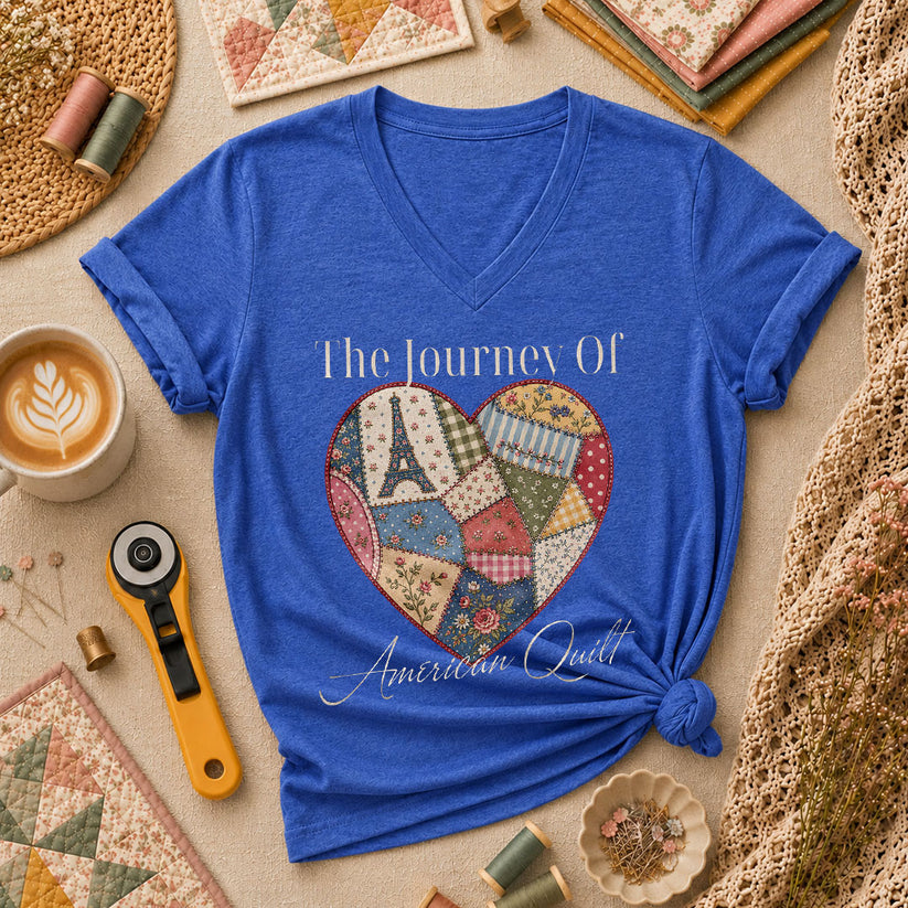 The Journey Of American Quilt Women's V-Neck - Heather True Royal