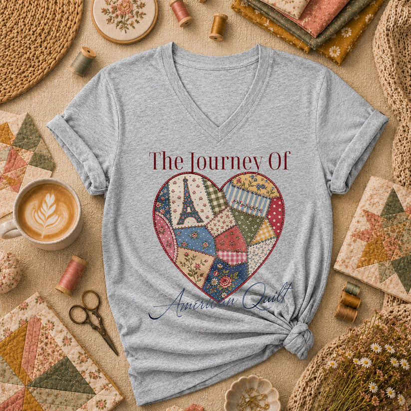 The Journey Of American Quilt Women's V-Neck - Sport Grey