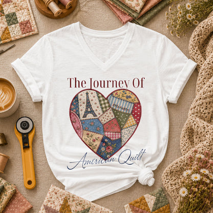 The Journey Of American Quilt Women's V-Neck - White