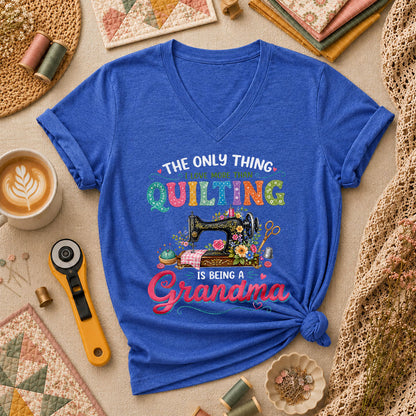 The Only Thing I Love More Than Quilting Is Being A Grandma Women's V-Neck - Heather True Royal