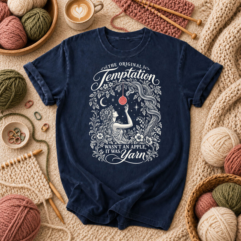 The Original Temptation Wasn't An Apple It Was Yarn T-Shirt - Navy