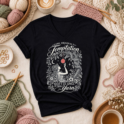 The Original Temptation Wasn't An Apple It Was Yarn Women's V-Neck - Black