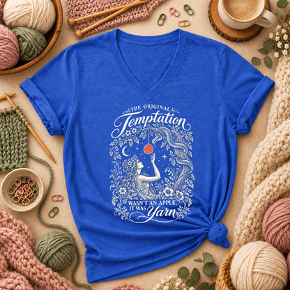 The Original Temptation Wasn't An Apple It Was Yarn Women's V-Neck - Heather True Royal
