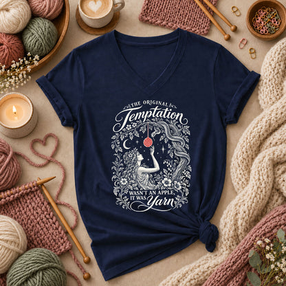 The Original Temptation Wasn't An Apple It Was Yarn Women's V-Neck - Navy