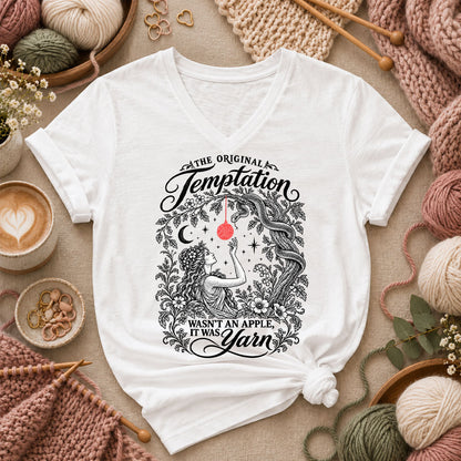 The Original Temptation Wasn't An Apple It Was Yarn Women's V-Neck - White