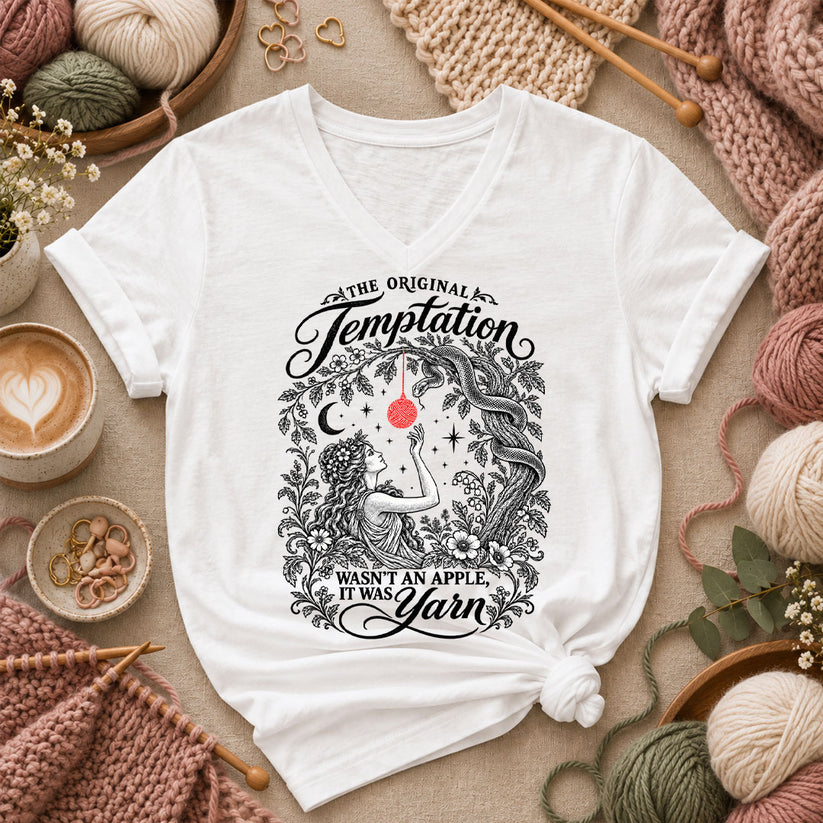 The Original Temptation Wasn't An Apple It Was Yarn Women's V-Neck - White